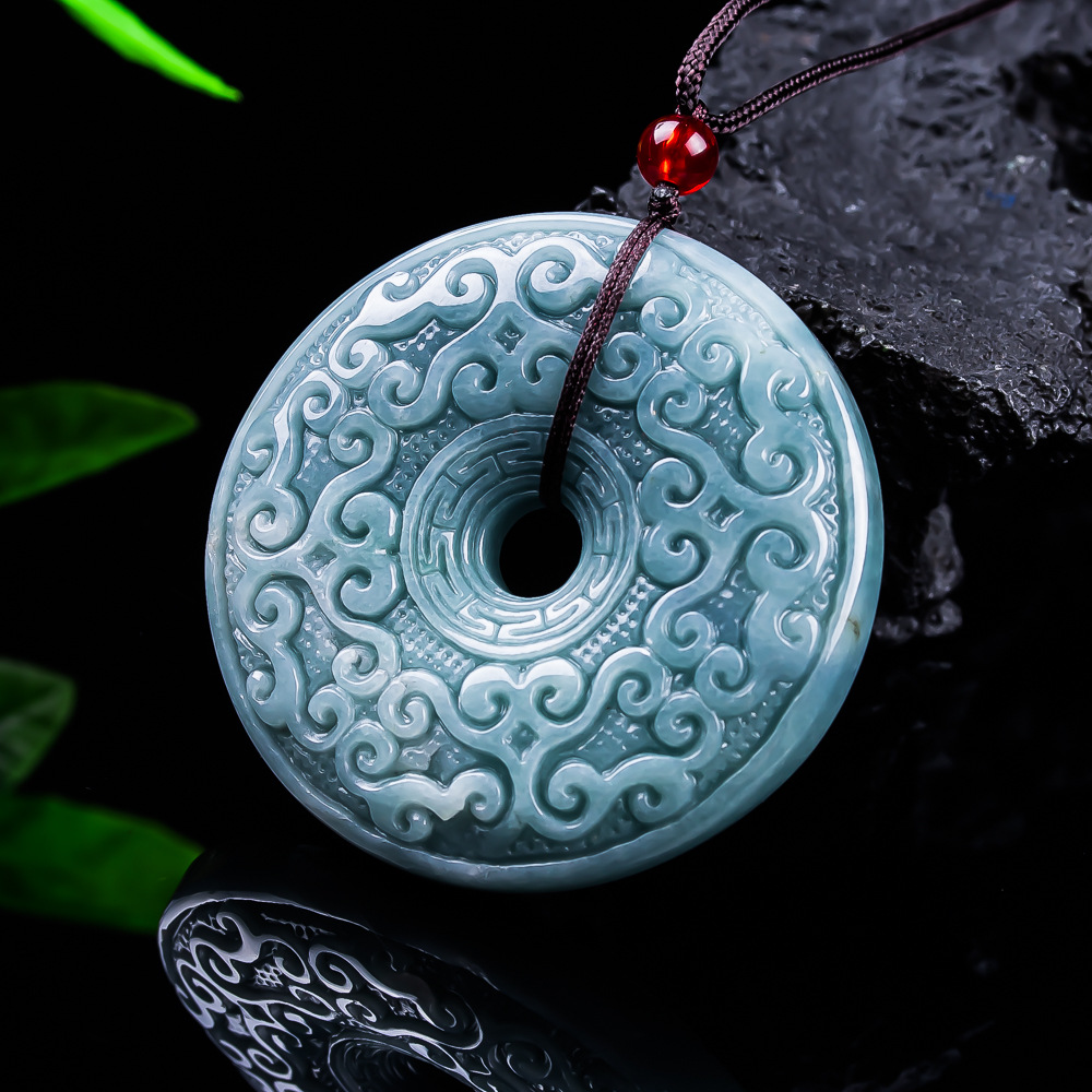 Vintage Necklace - 천연 버마산 경옥 꽃 펜던트 목걸이