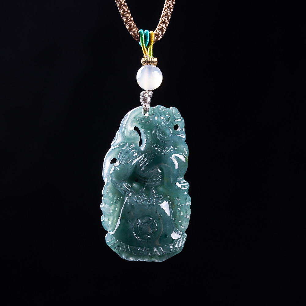 Vintage Necklace - 버마산 비취석 픽시우 펜던트 디자이너 원석